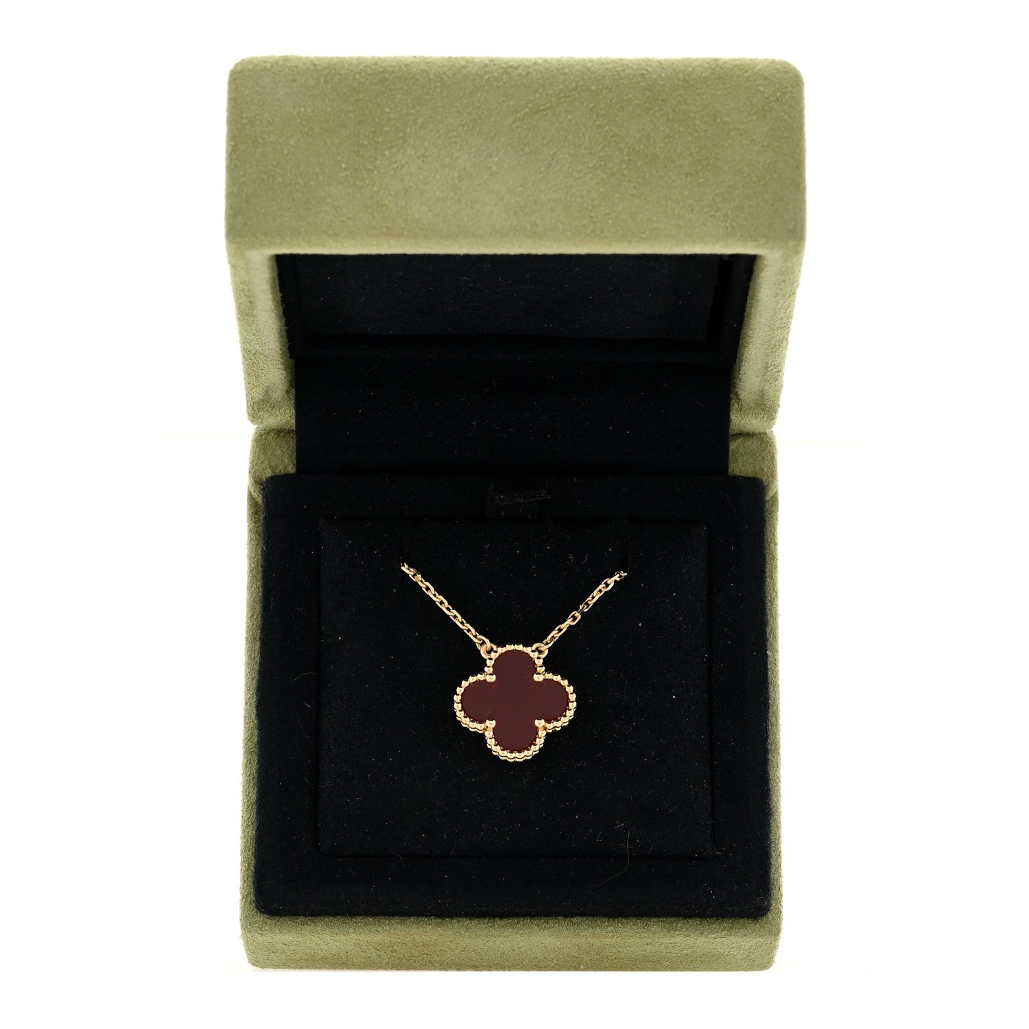 Van Cleef & Arpels 18K Yellow Gold Carnelian Vintage Alhambra Pendant Necklace 5 of 5