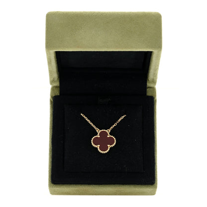 Van Cleef & Arpels 18K Yellow Gold Carnelian Vintage Alhambra Pendant Necklace 5 of 5