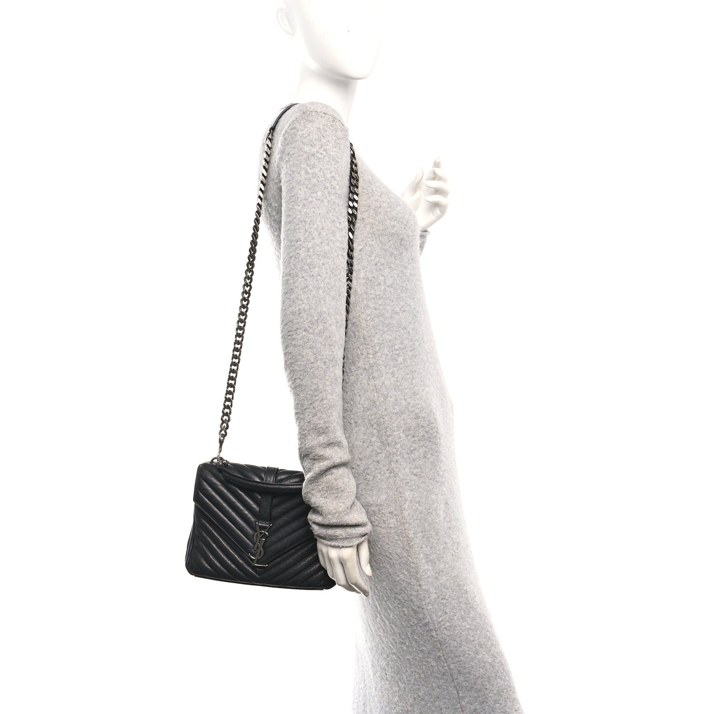 Sheepskin Matelasse Chevron Monogram Medium College Bag Black