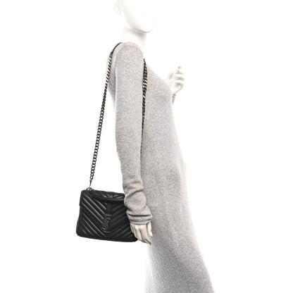 Saint Laurent Sheepskin Matelasse Chevron Monogram Medium College Bag Black 2 of 10