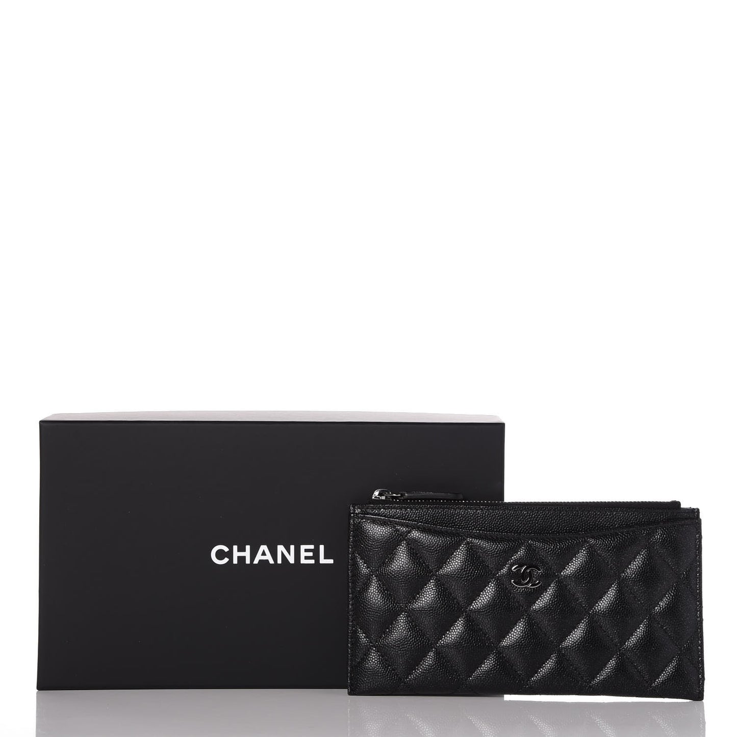 Iridescent Caviar Quilted Classic Zip Pouch Black