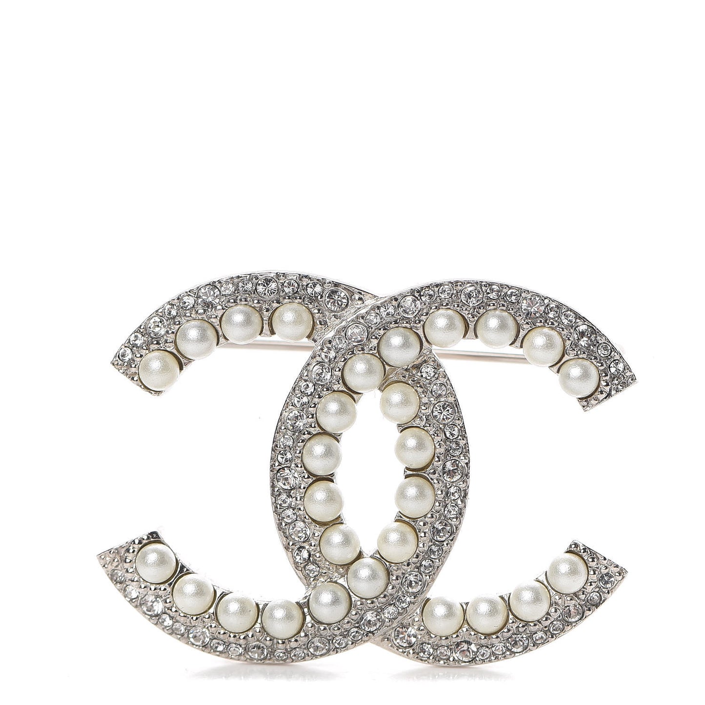 Pearl Crystal CC Brooch Silver