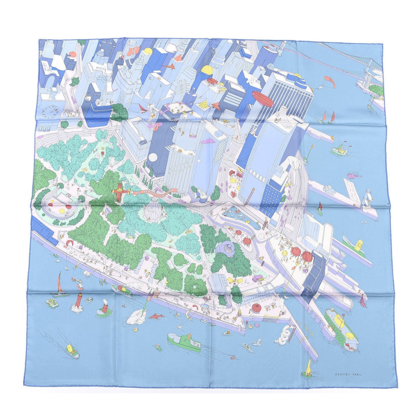 Silk The Battery New York Scarf 90 Bleu Vert Rose Pale
