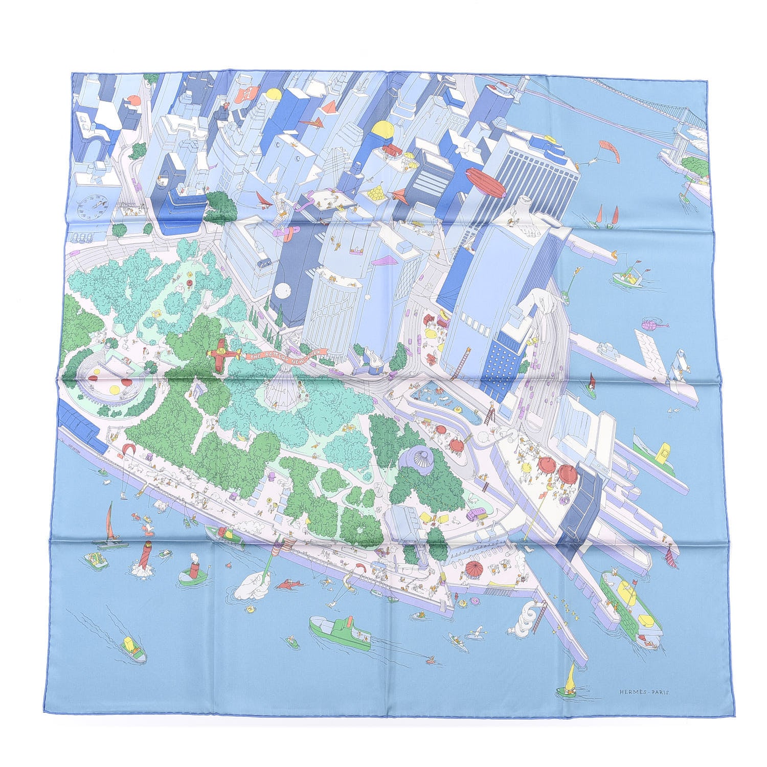 Hermes Silk The Battery New York Scarf 90 Bleu Vert Rose Pale 1 of 5