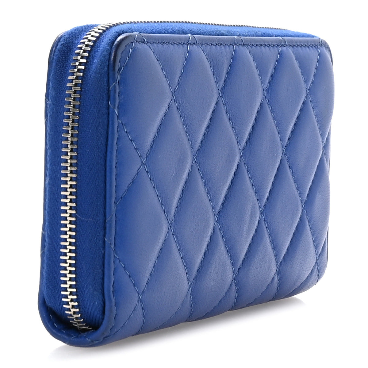 Chanel Lambskin Quilted Medium Zip Around Wallet Blue 3 of 9
