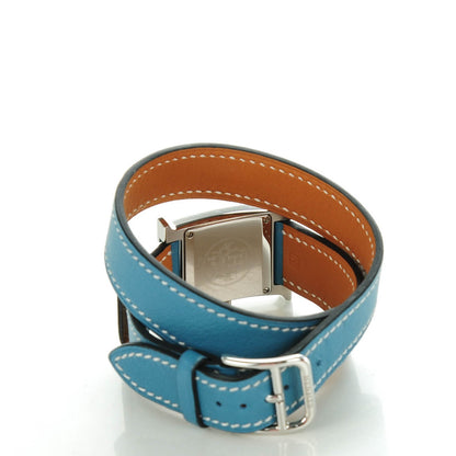 Hermes Stainless Steel Swift 21mm Heure H Hour Double Tour Quartz Watch Blue Jean 7 of 12