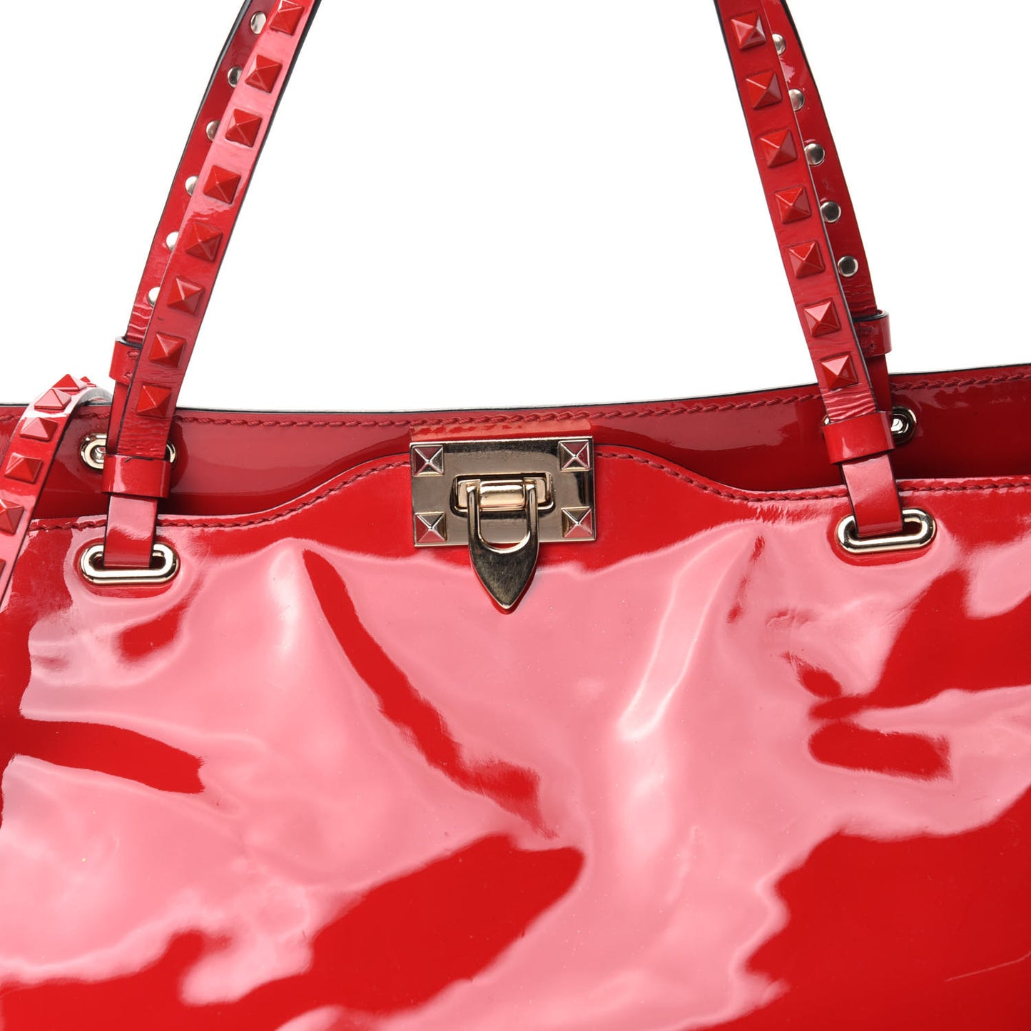 Patent Monochrome Medium Rockstud Tote Rosso Valentino