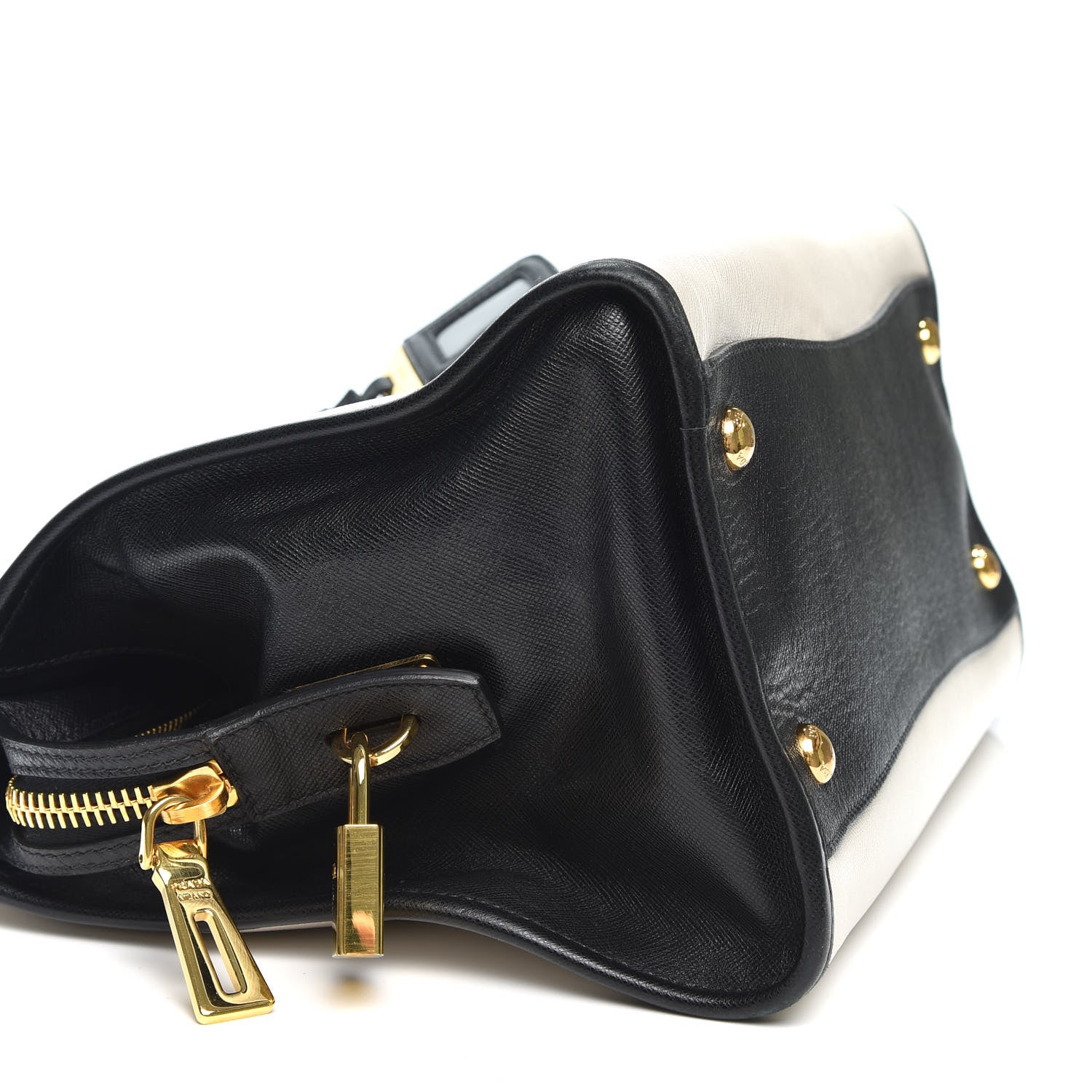 Prada Saffiano Soft Bi-Color Tote Black White 6 of 11