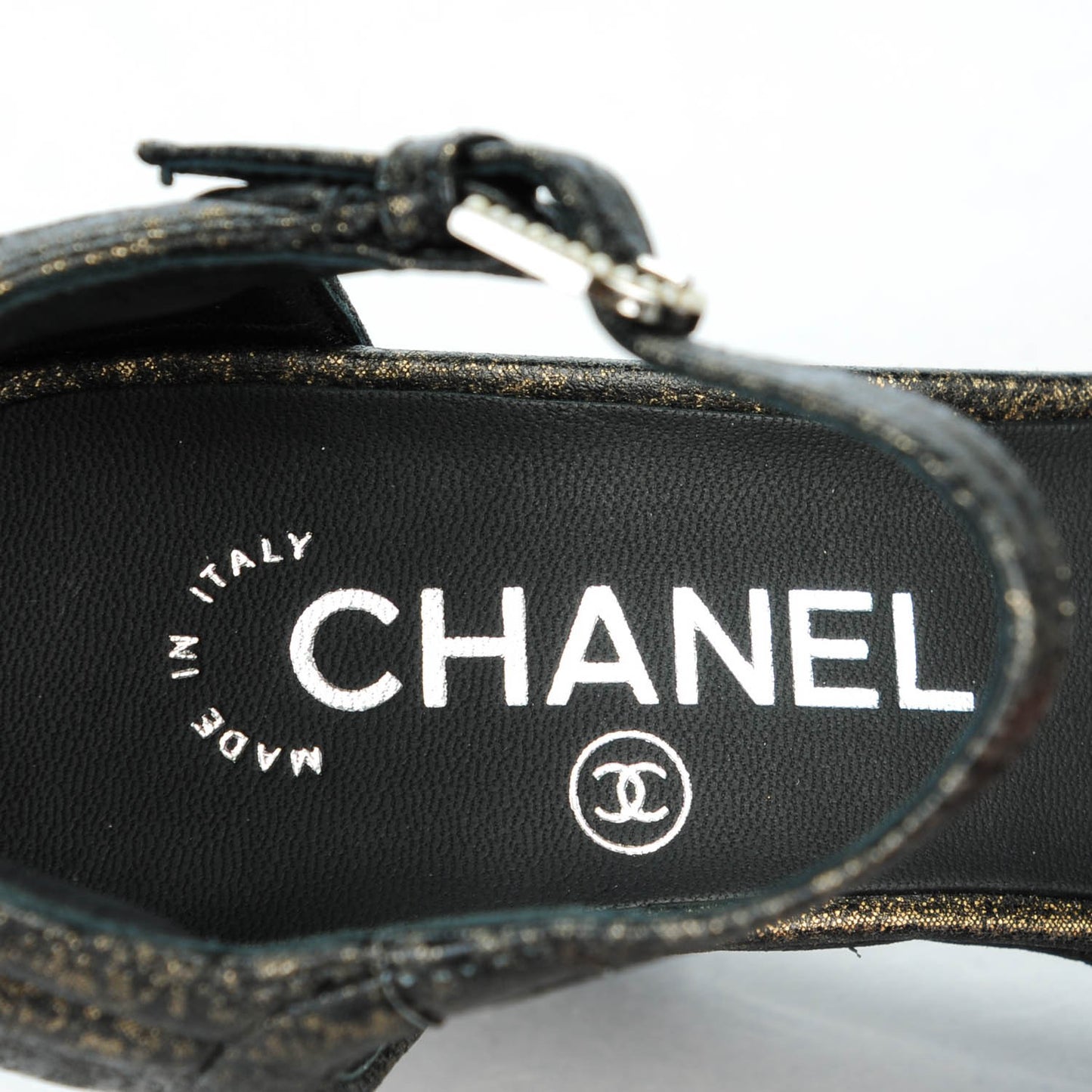 Fantasy Lambskin Quilted Wedge Sandals 36 Black Gold