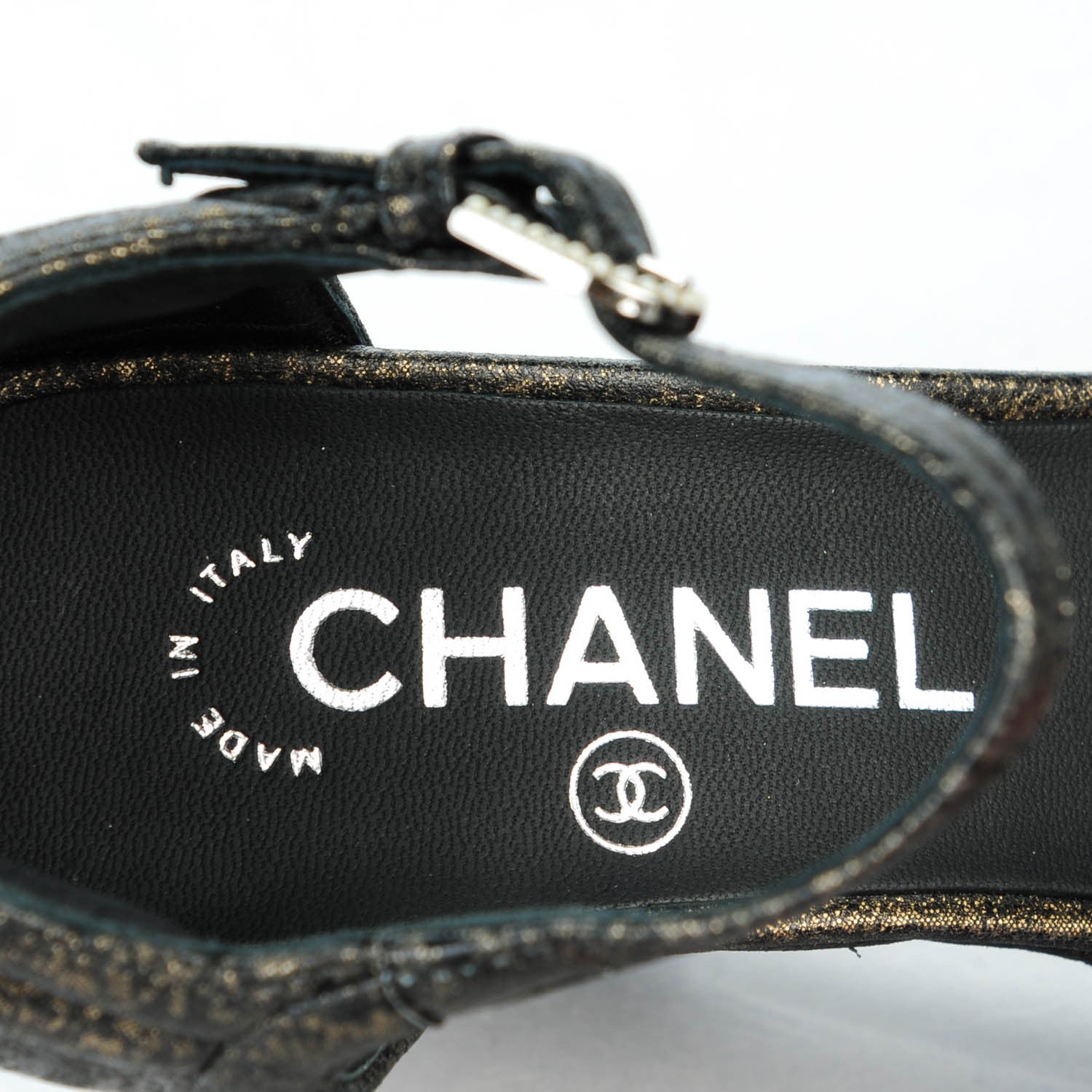 Chanel Fantasy Lambskin Quilted Wedge Sandals 36 Black Gold 7 of 8