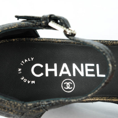 Chanel Fantasy Lambskin Quilted Wedge Sandals 36 Black Gold 7 of 8
