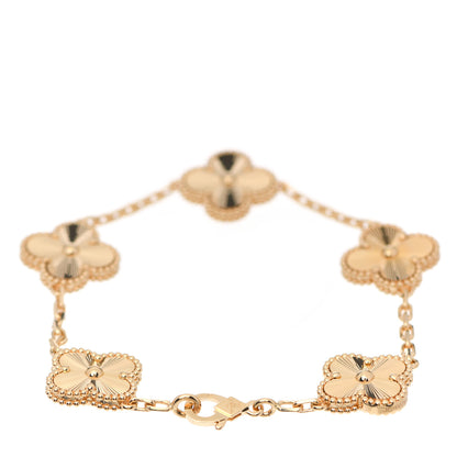 Van Cleef & Arpels 18K Yellow Gold 5 Motifs Guilloche Vintage Alhambra Bracelet 2 of 6