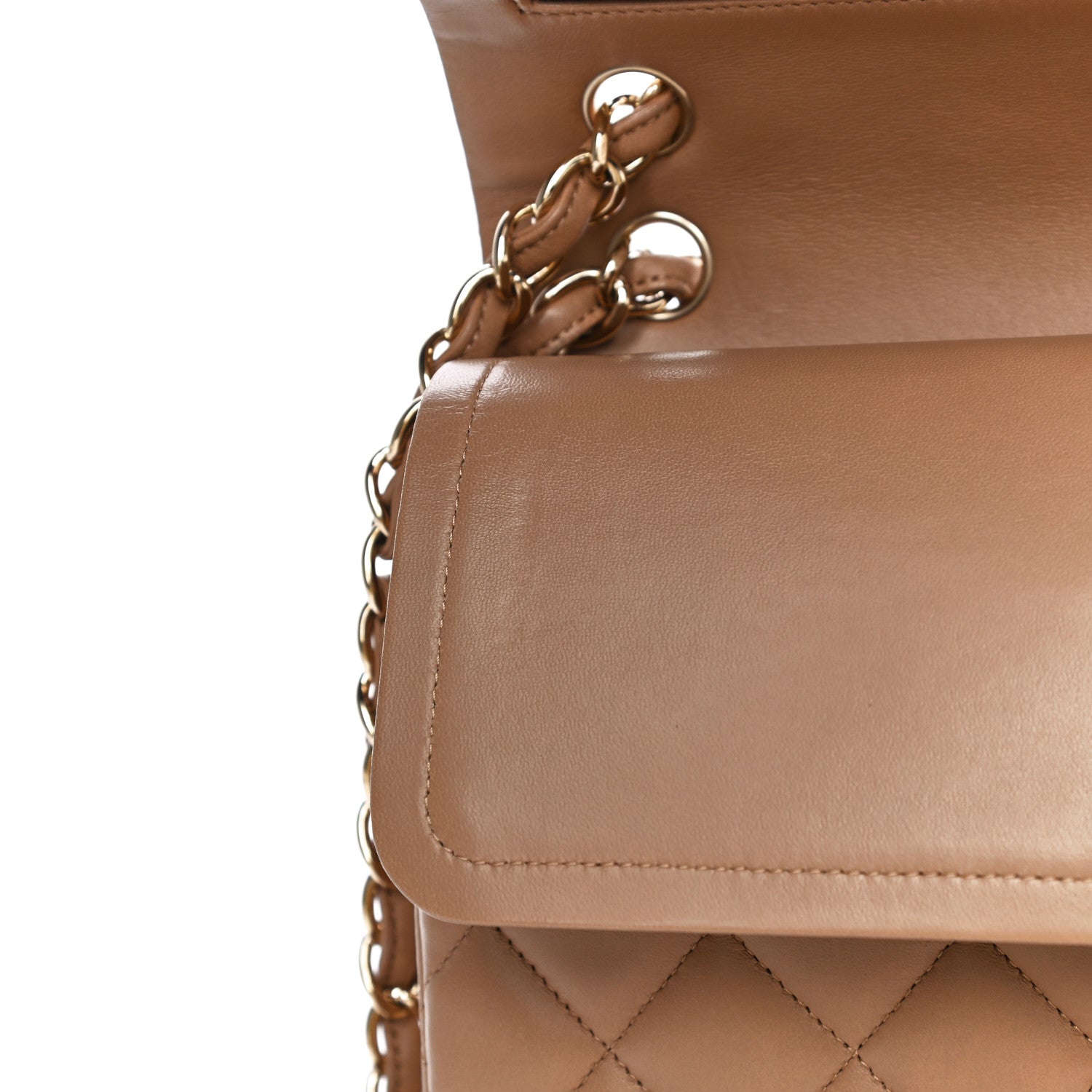Chanel Lambskin Quilted Jumbo Double Flap Dark Beige 16 of 31