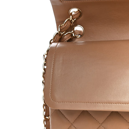 Chanel Lambskin Quilted Jumbo Double Flap Dark Beige 16 of 31