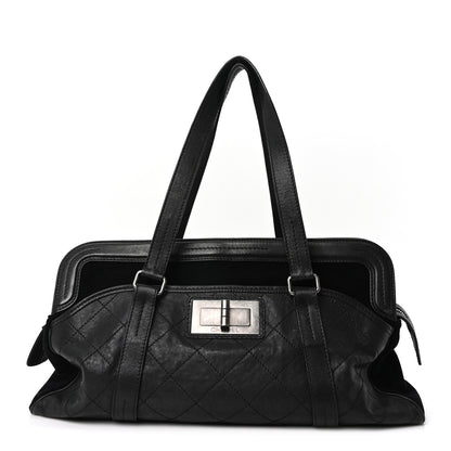 Chanel Calfskin Terrycloth Quilted Large Reissue Bowling Bag Tote Black 1 of 9