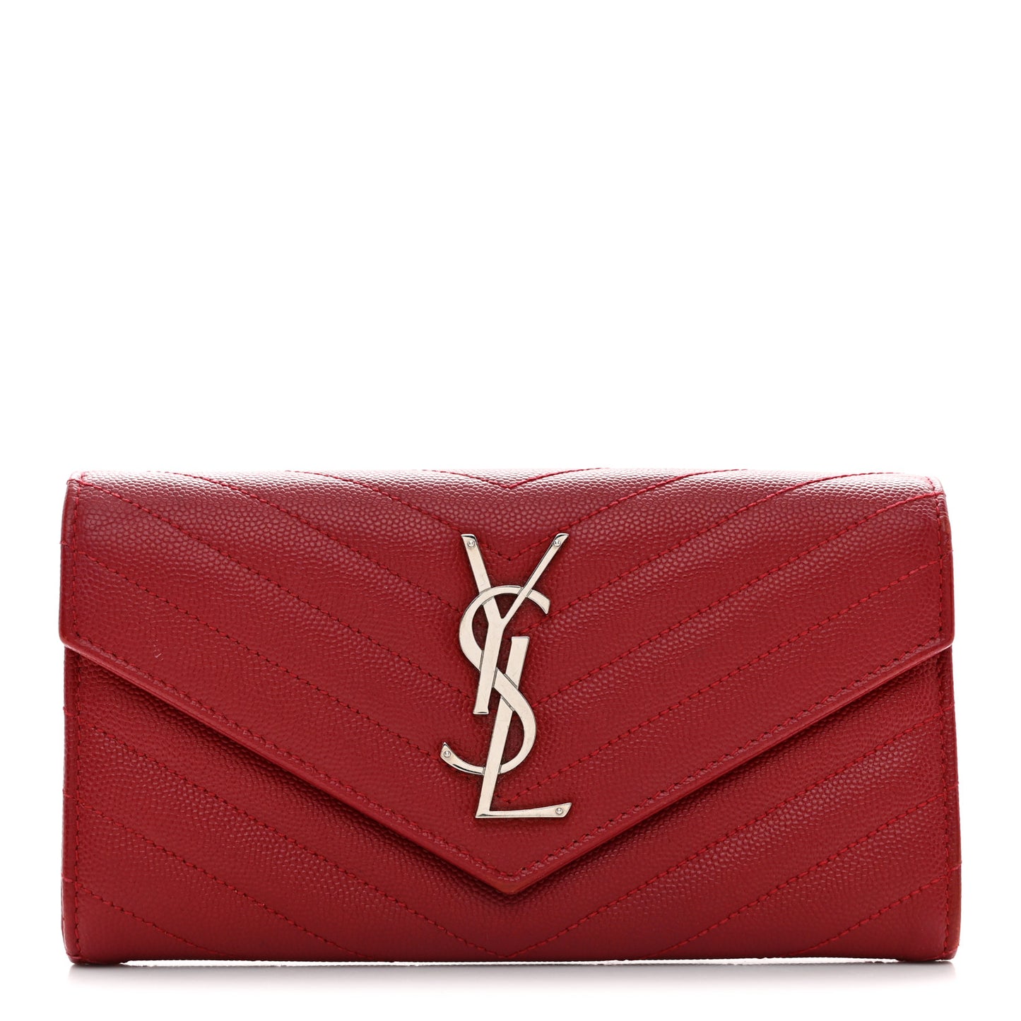 Grain De Poudre Matelasse Chevron Monogram Flap Wallet Red