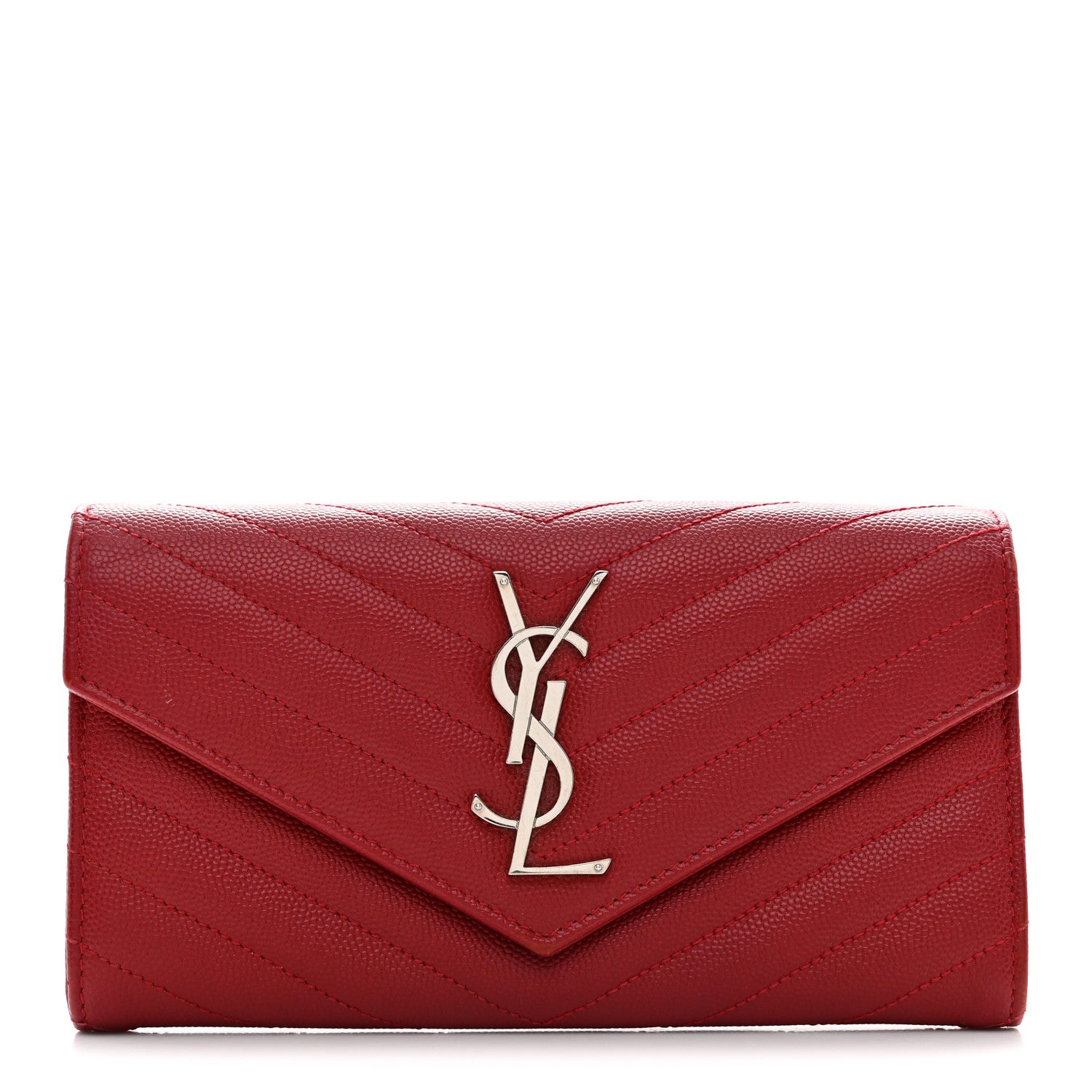 Saint Laurent Grain De Poudre Matelasse Chevron Monogram Flap Wallet Red 1 of 8