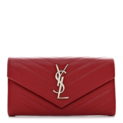 Saint Laurent Grain De Poudre Matelasse Chevron Monogram Flap Wallet Red 1 of 8