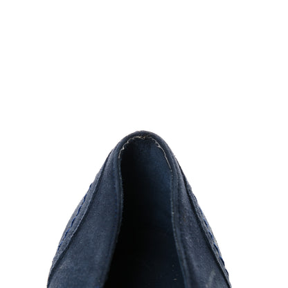 Chanel Suede Lambskin Cap Toe Chain Wedge Pumps 39 Blue 17 of 17