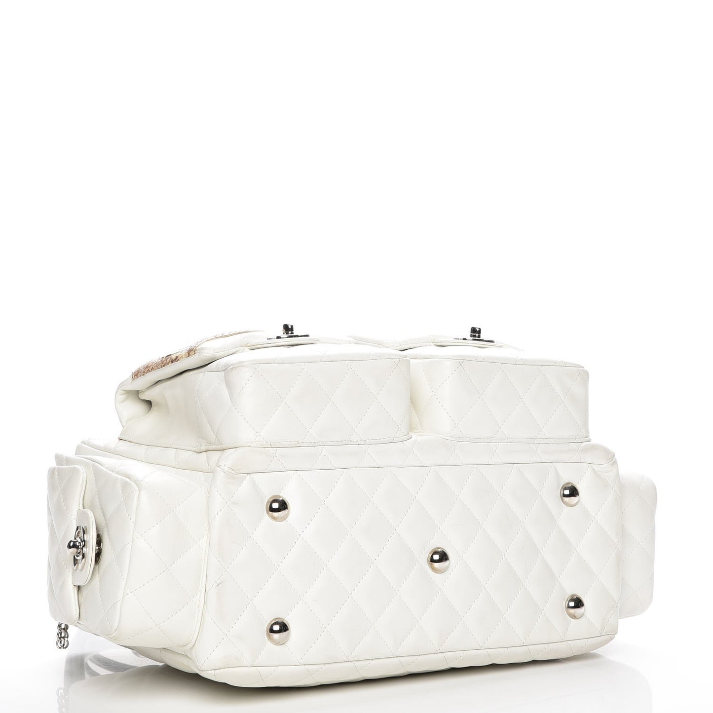 Calfskin Python Quilted Large Cambon Multipocket Reporter White