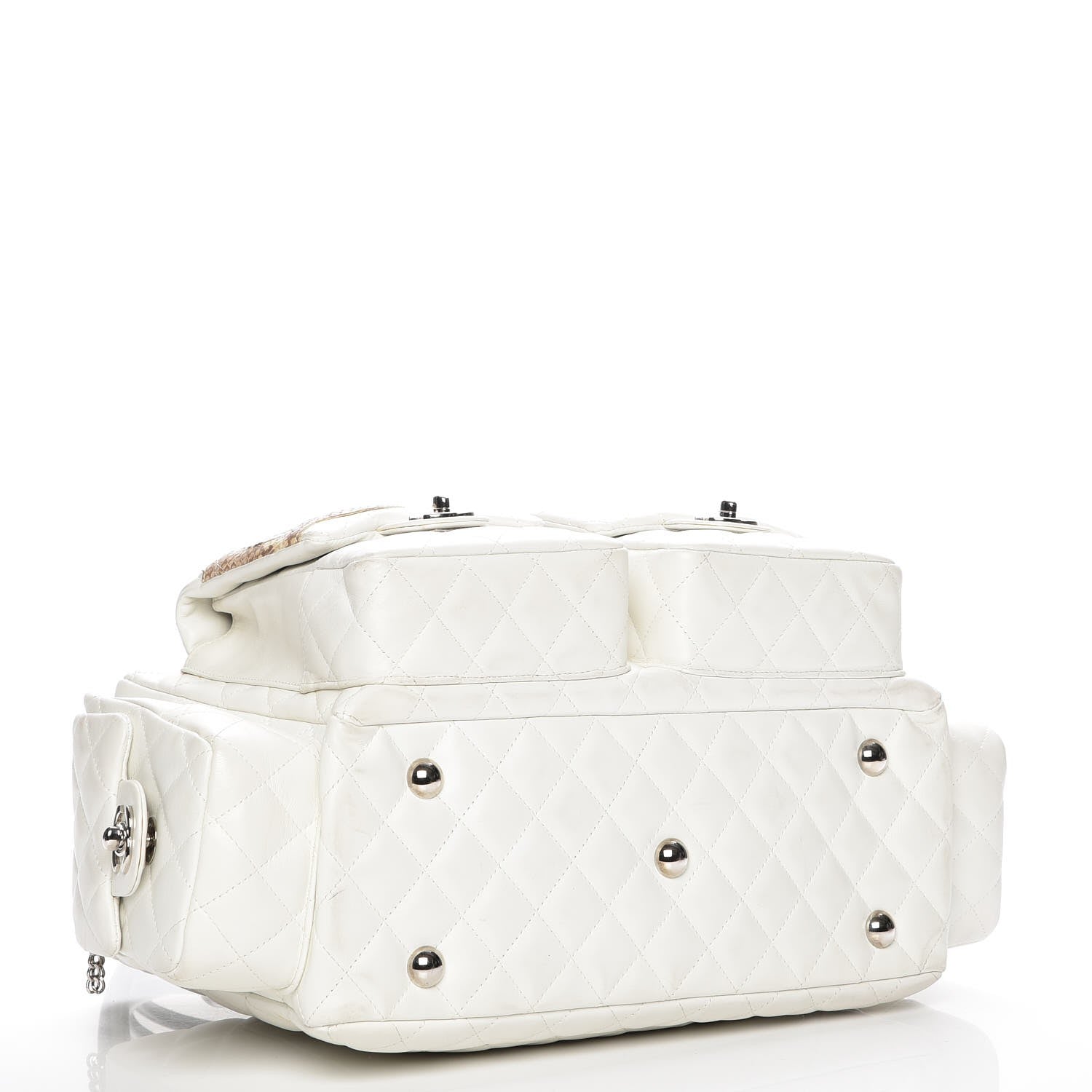 Chanel Calfskin Python Quilted Large Cambon Multipocket Reporter White 4 of 9