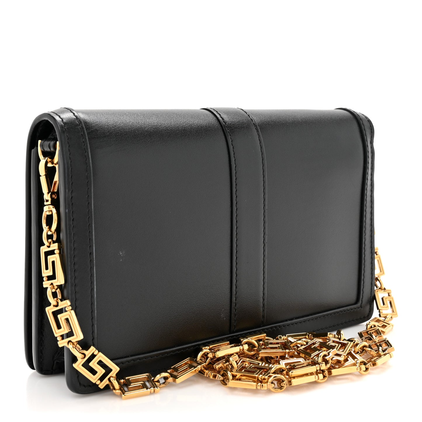 Calfskin Greca Goddess Wallet On Chain Black