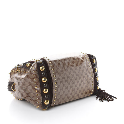 Gucci Crystal Monogram Studded Large Babouska Boston Dark Brown 3 of 8
