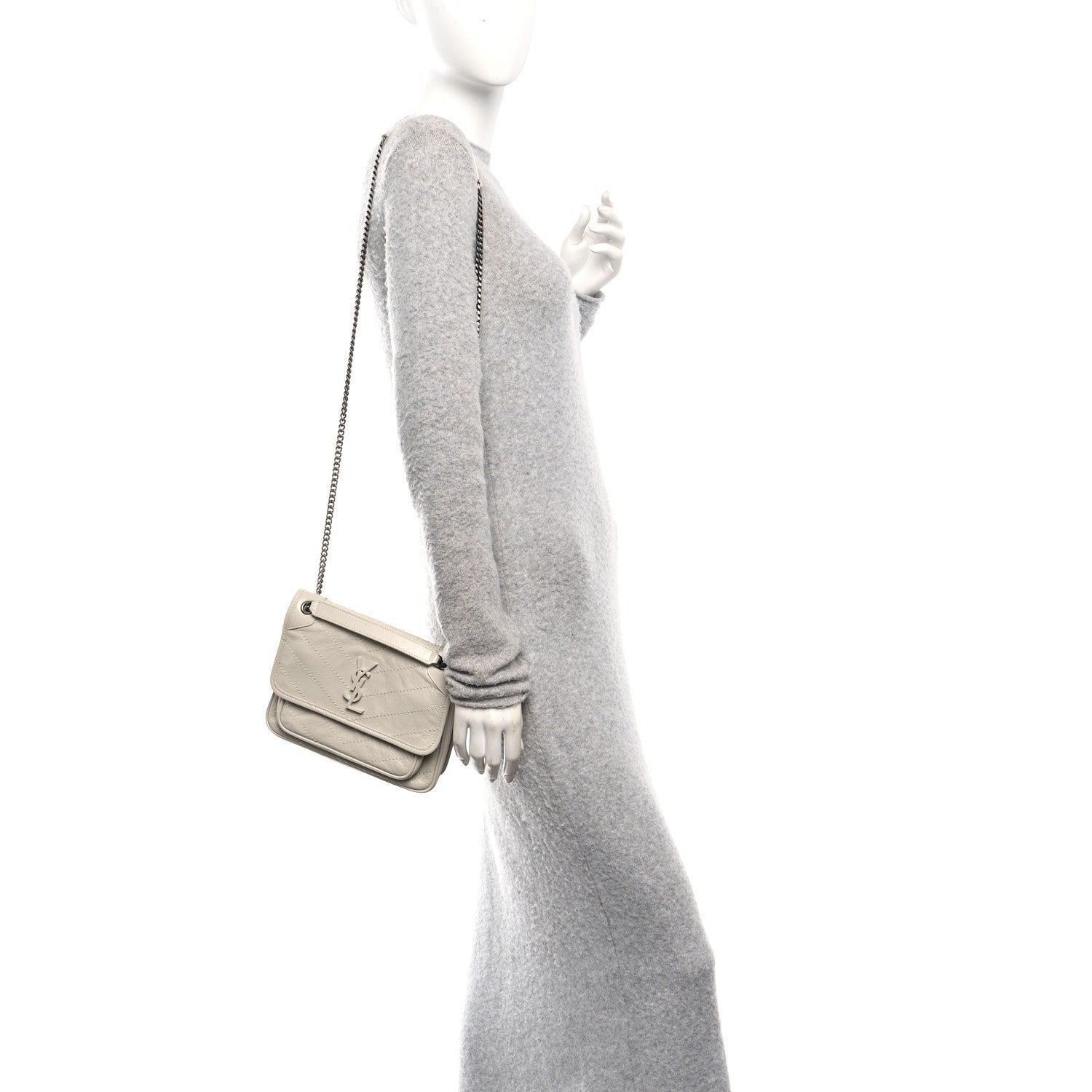 Saint Laurent Crinkled Calfskin Matelasse Monogram Baby Niki Chain Satchel Crema Soft 2 of 11