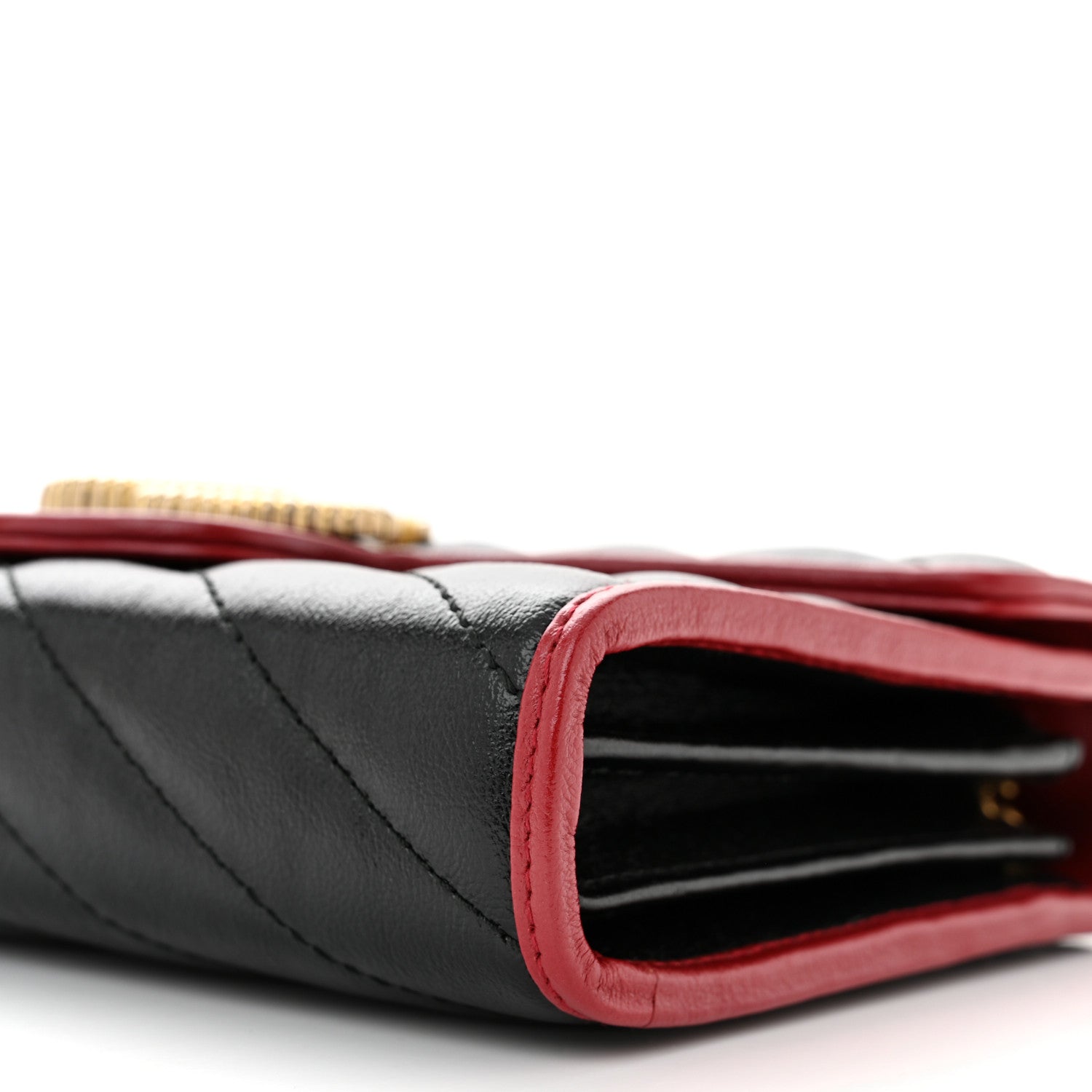 Gucci Vintage Effect Calfskin Matelasse Diagonal Torchon GG Marmont Chain Wallet Black Romantic Cherry 10 of 11