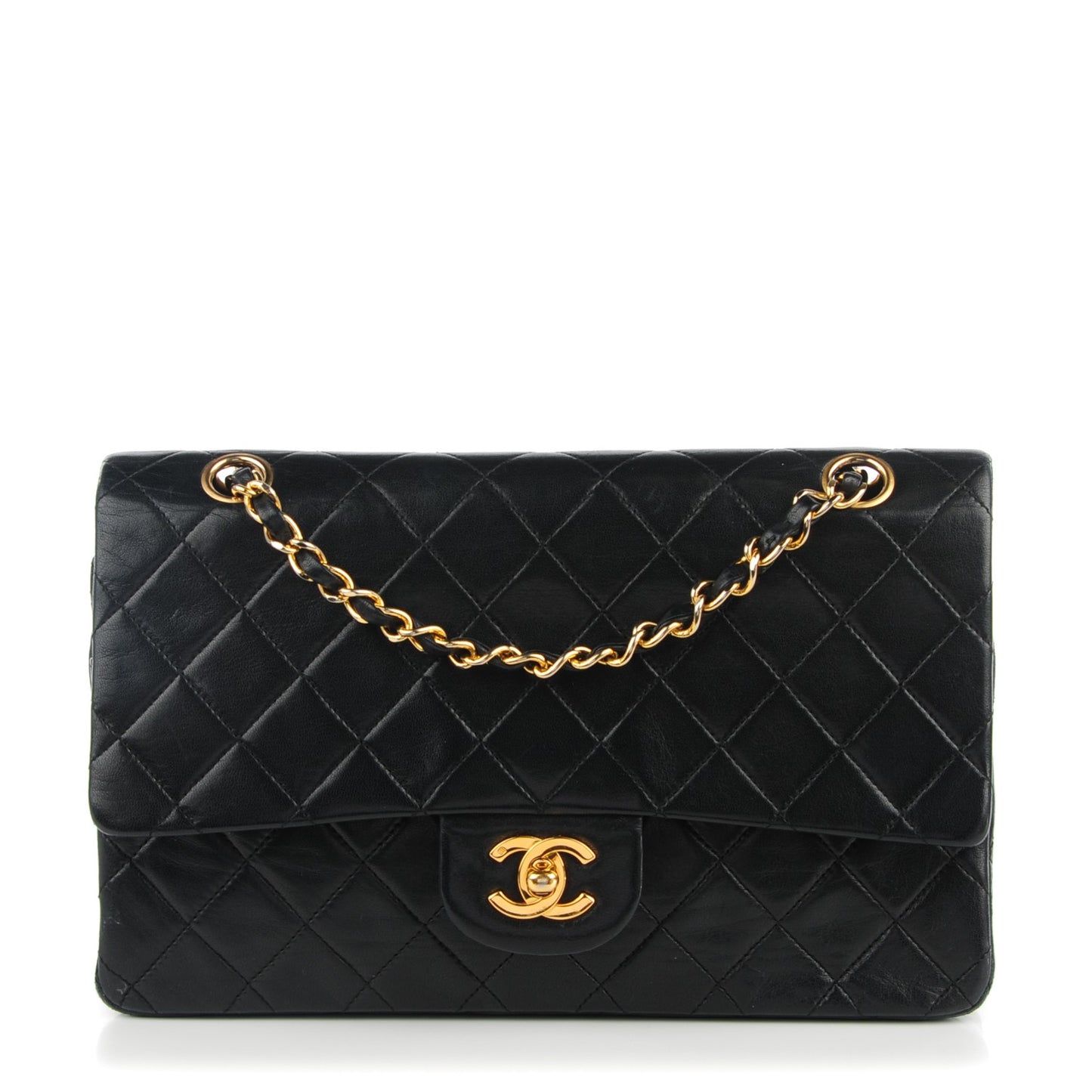 Lambskin Quilted Medium Double Flap Black