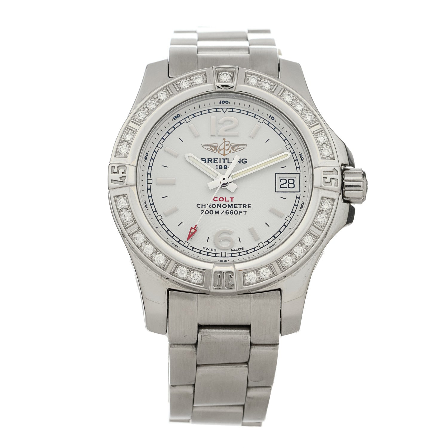 Breitling Stainless Steel Diamond Bezel 33mm Colt Lady Quartz Watch White A7738853 1 of 5