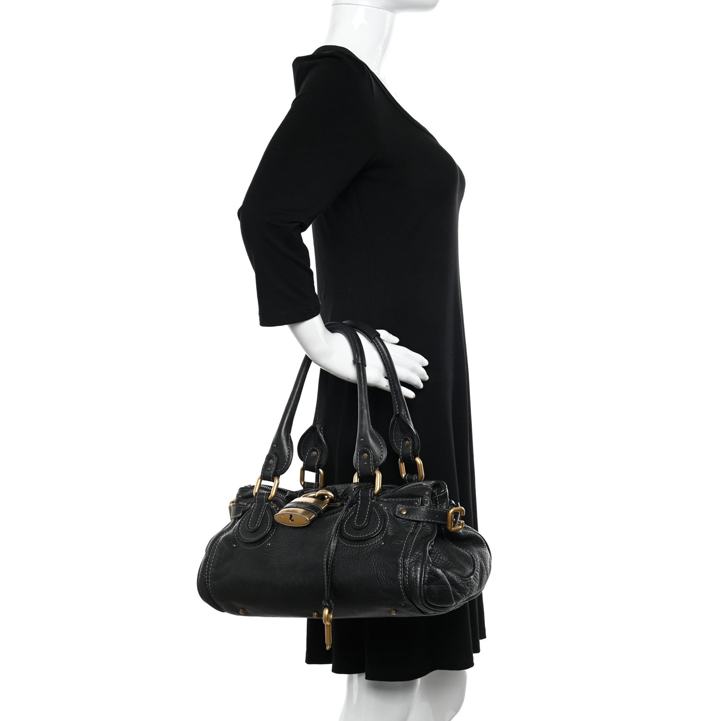 Calfskin Medium Paddington Satchel Black