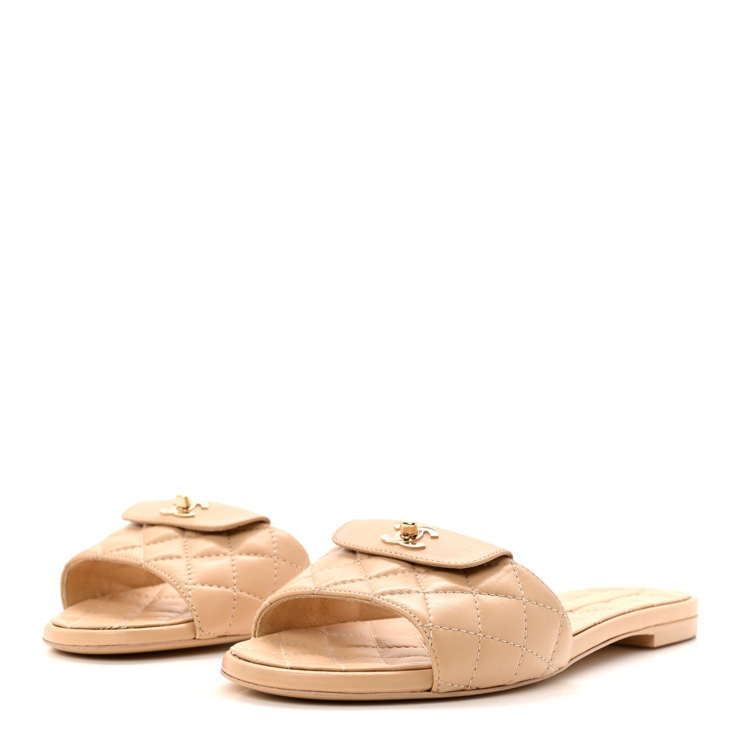 Lambskin Quilted CC Turnlock Sandals 38.5 Beige