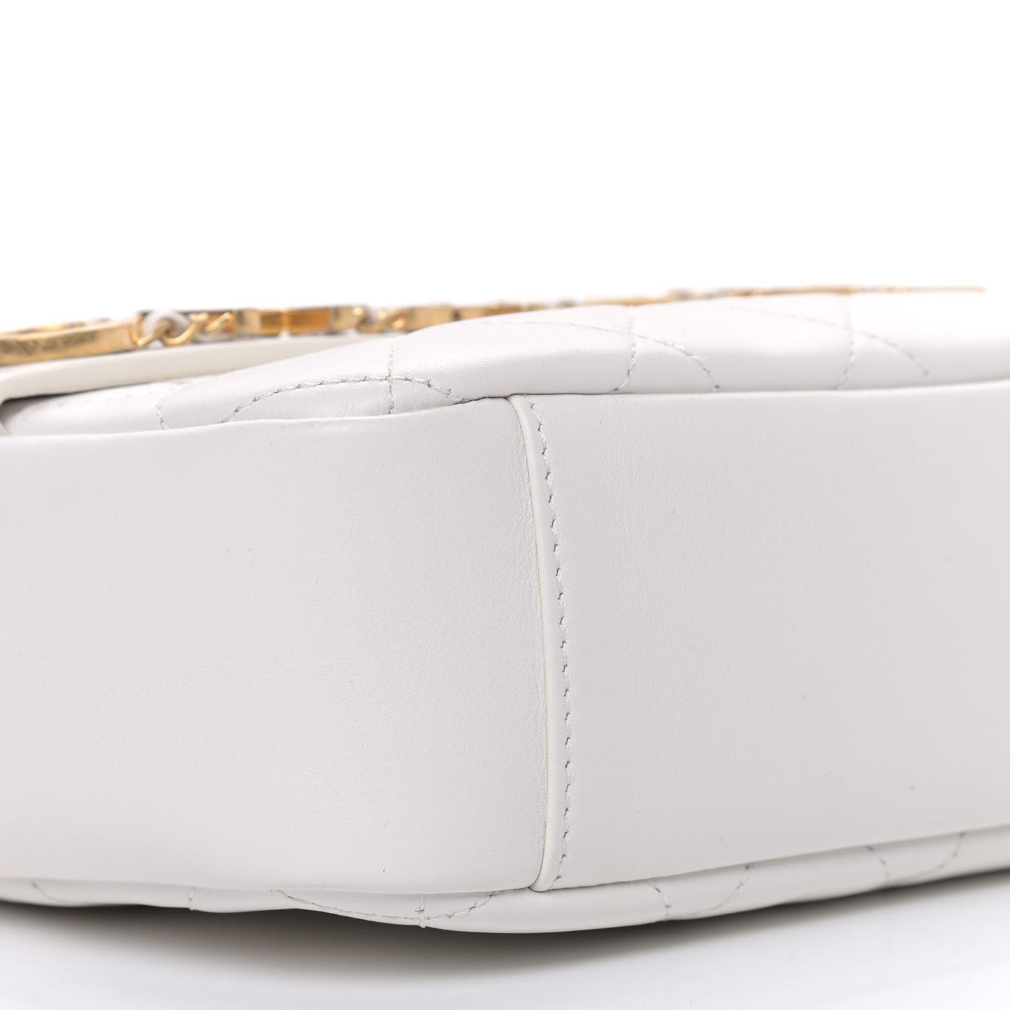 Calfskin Quilted Enchained Camera Case Bag White