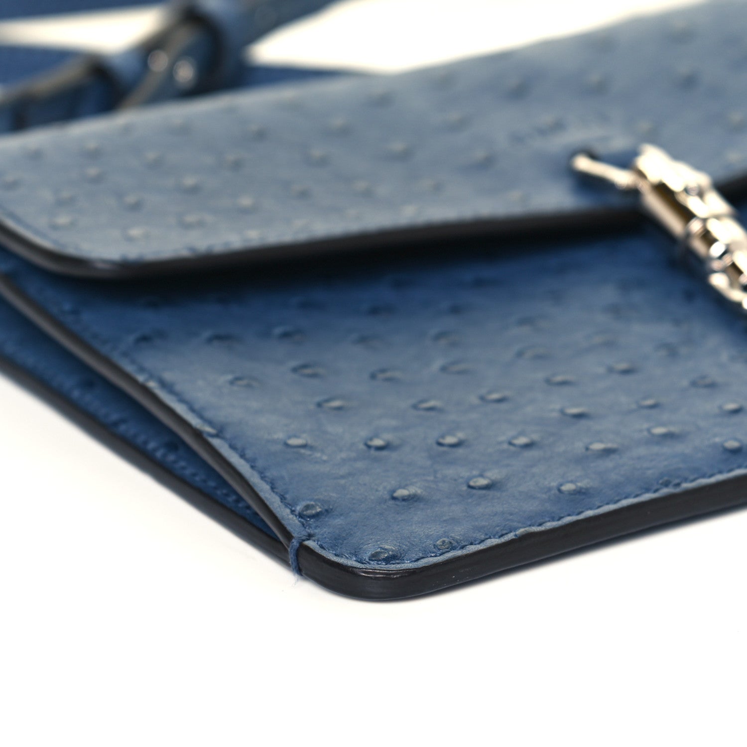 Gucci Ostrich Jackie Convertible Shoulder Bag Blue 6 of 12