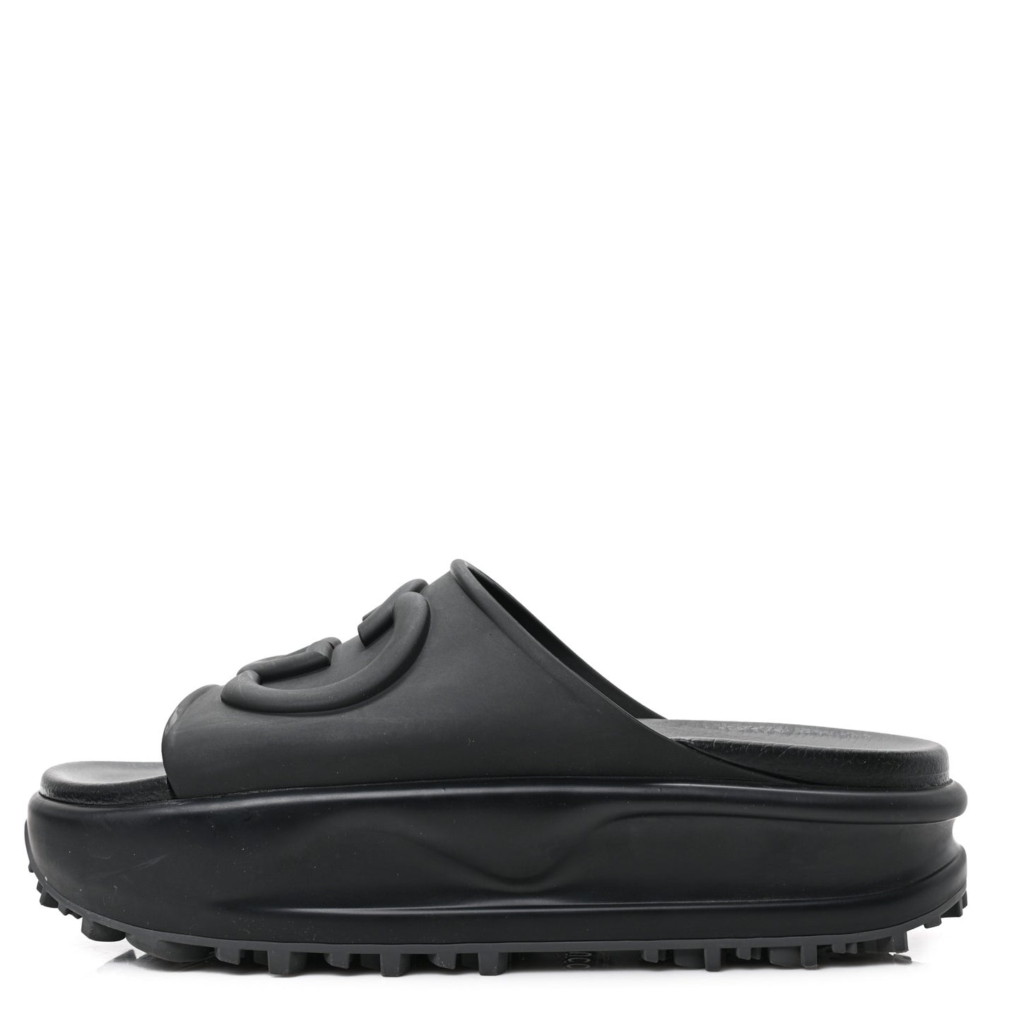 Soft Rubber Womens Interlocking G Platform 42mm Slide Sandals 41 Black