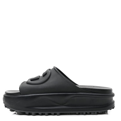 Gucci Soft Rubber Womens Interlocking G Platform 42mm Slide Sandals 41 Black 1 of 7