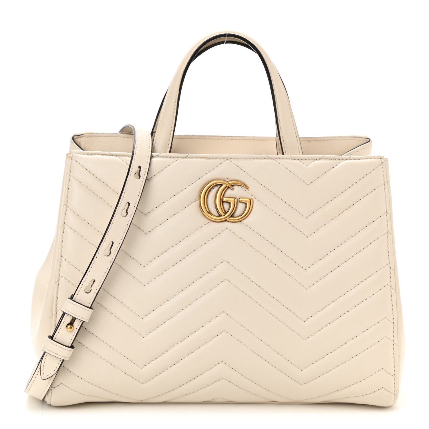 Gucci Calfskin Matelasse Small GG Marmont Tote White 1 of 13