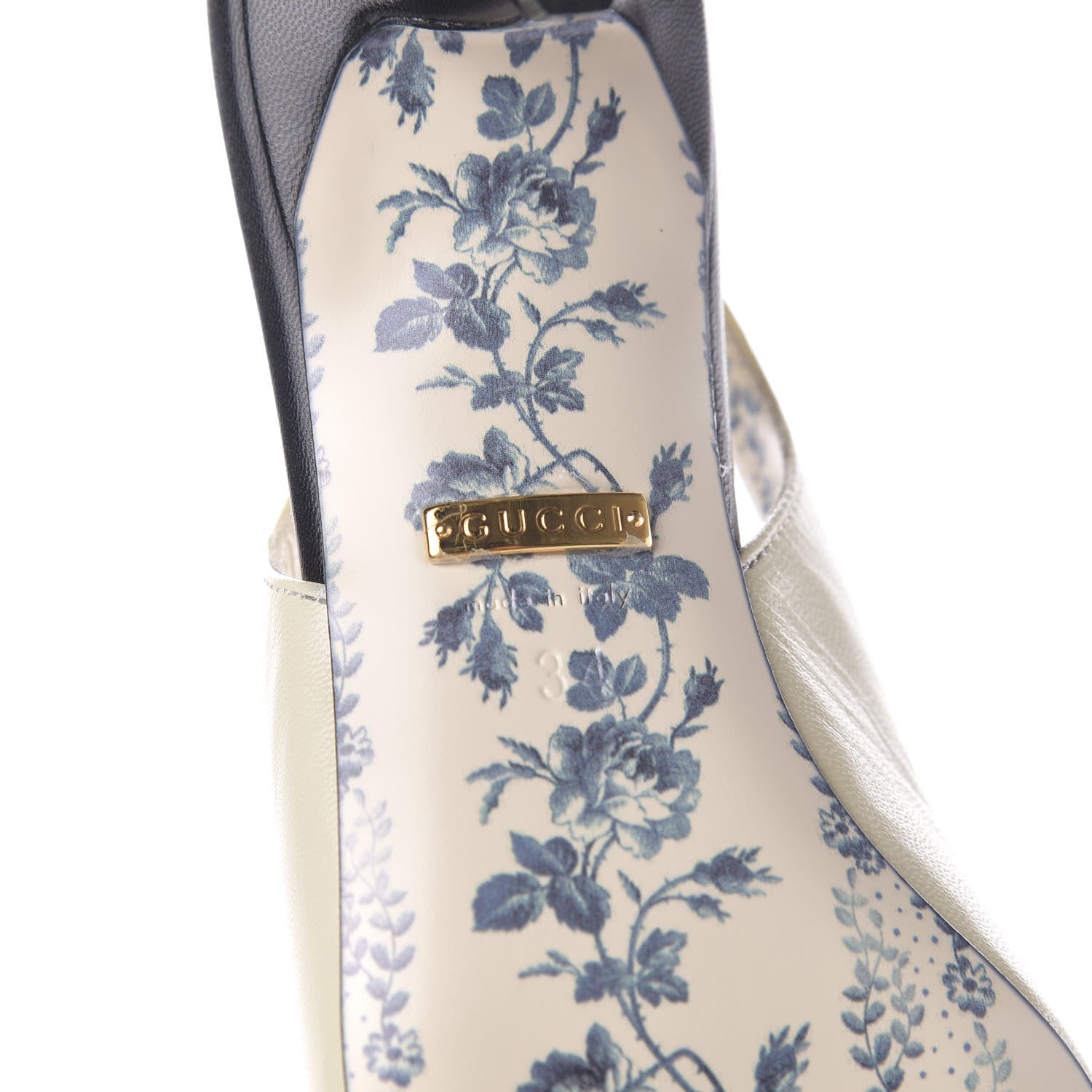 Gucci Malaga Kid Web Bow Jane Low Heel Slingback Pumps 34 Vintage White 6 of 9