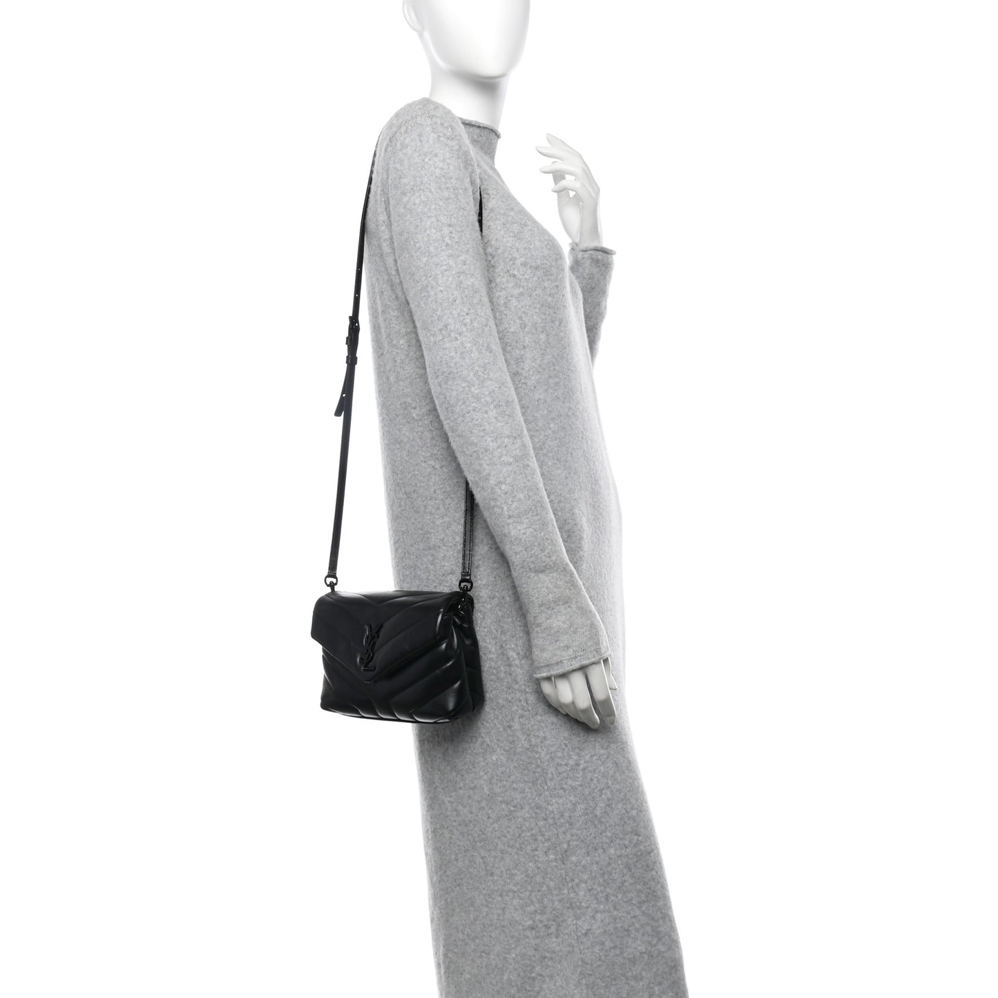 Calfskin Y Quilted Monogram Monochrome Toy Loulou Crossbody Bag Black