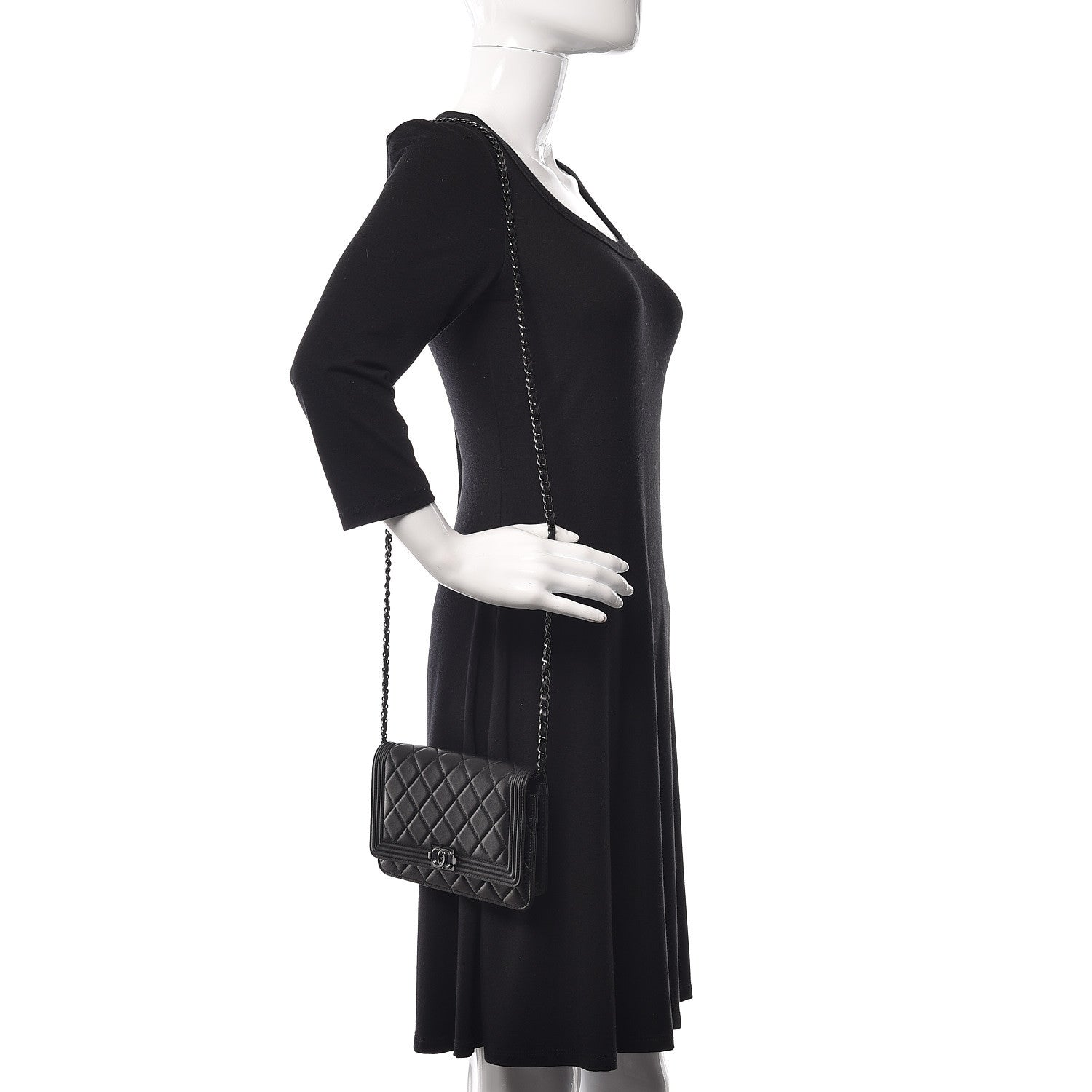 Chanel Calfskin Quilted Boy Wallet On Chain WOC So Black 2 of 17