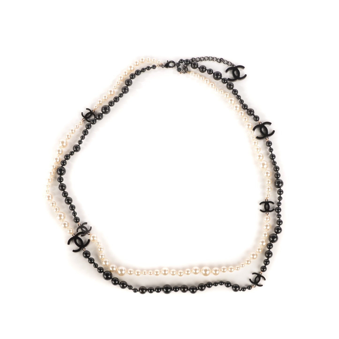 Pearl Beaded CC Long Necklace Black