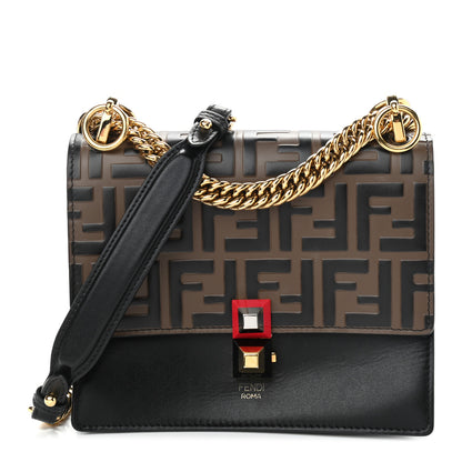 Fendi Vitello Liberty Bi-Color FF 1974 Embossed Small Kan I Shoulder Bag Black Maya 1 of 12