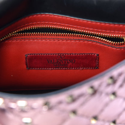 Valentino Garavani Metallic Wrinkled Lambskin Medium Rockstud Spike Shoulder Bag Lipstick 6 of 11