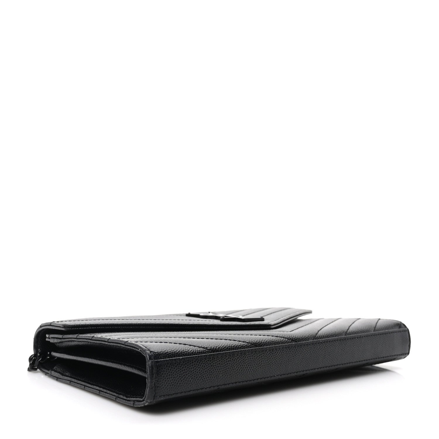 Saint Laurent Grain De Poudre Matelasse Chevron Monogram Monochrome Chain Wallet Black 7 of 17