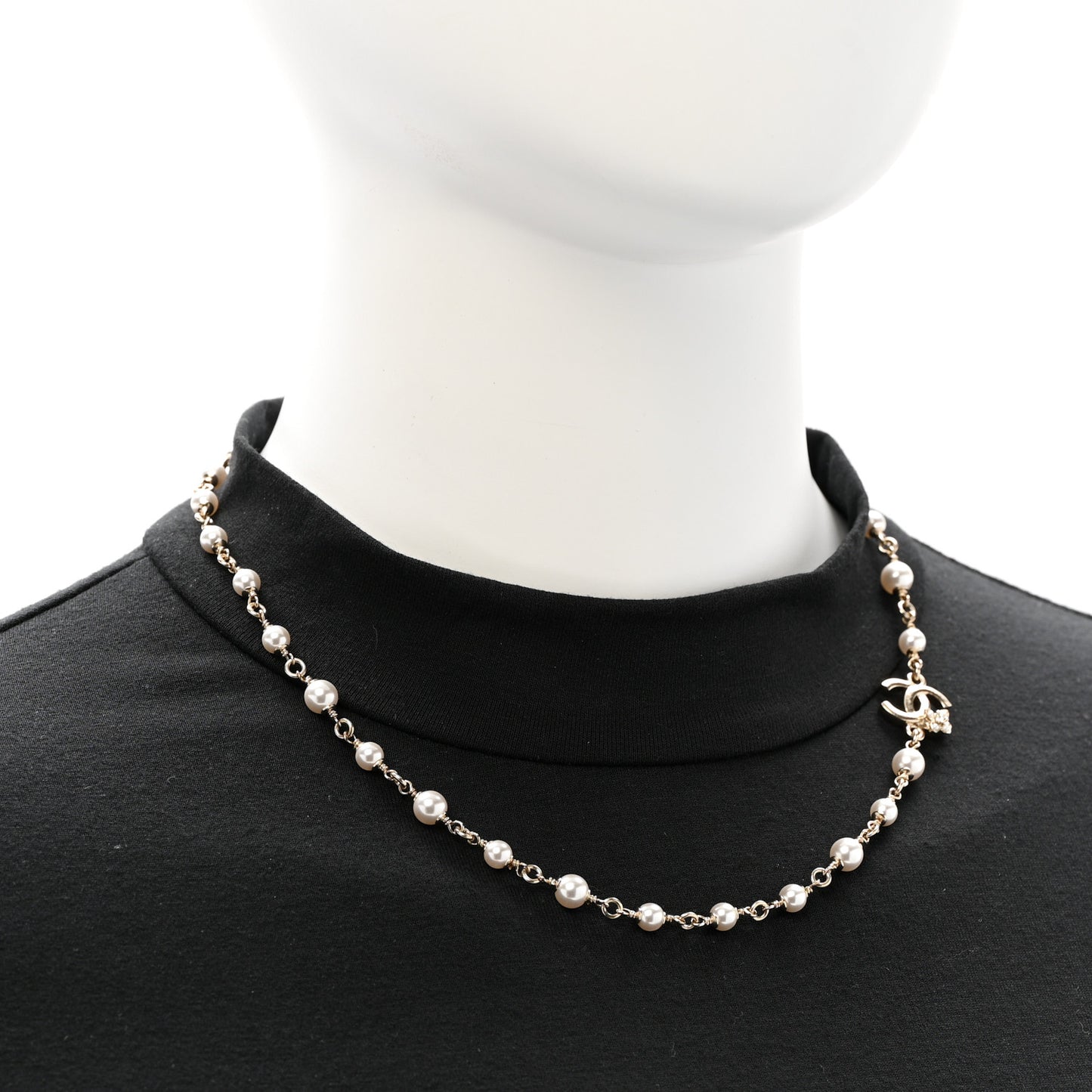 Pearl Crystal CC Flower Necklace Pearly White Light Gold