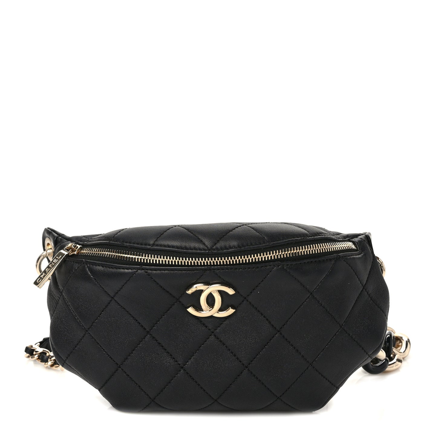 Lambskin Quilted Resin Bi-Color Waist Bag Fanny Pack Black