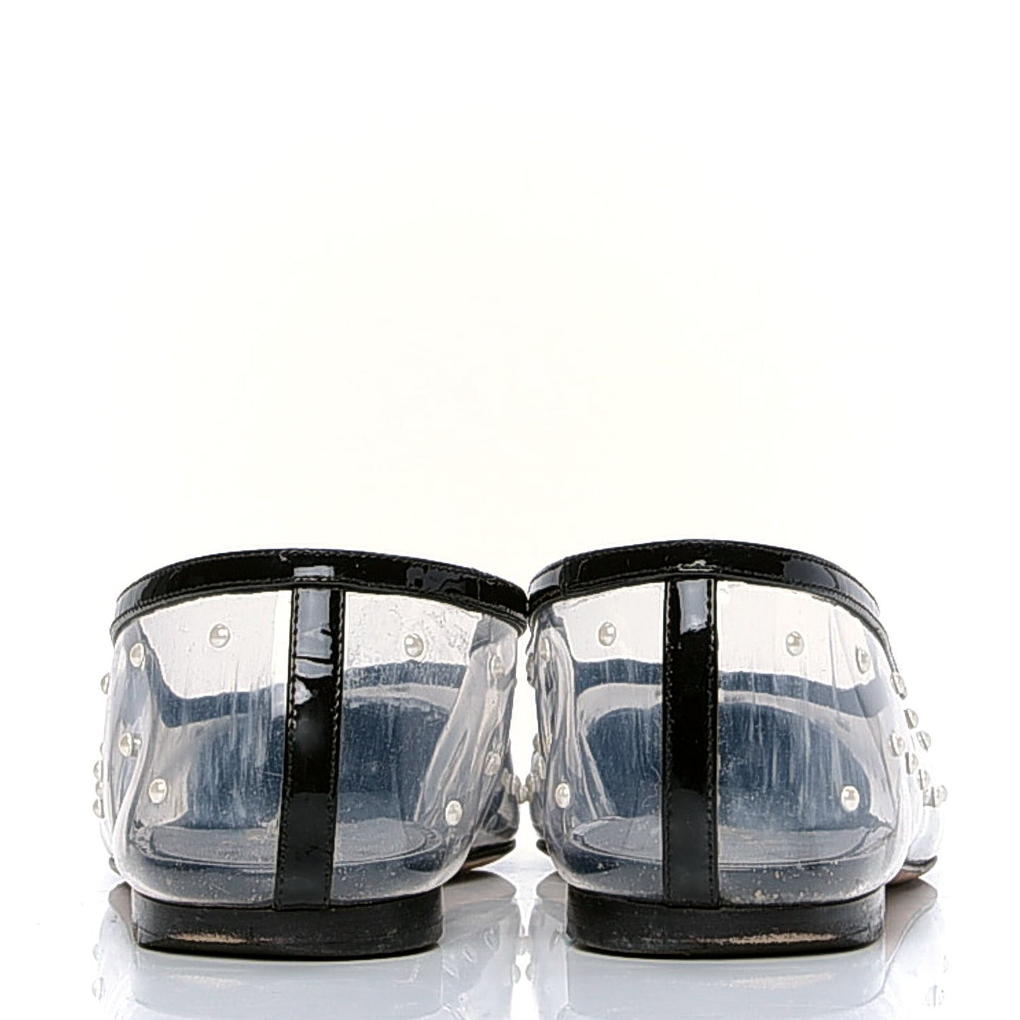 PVC Patent Calfskin Pearl Cap Toe Ballerina Flats 37.5 Transparent Black