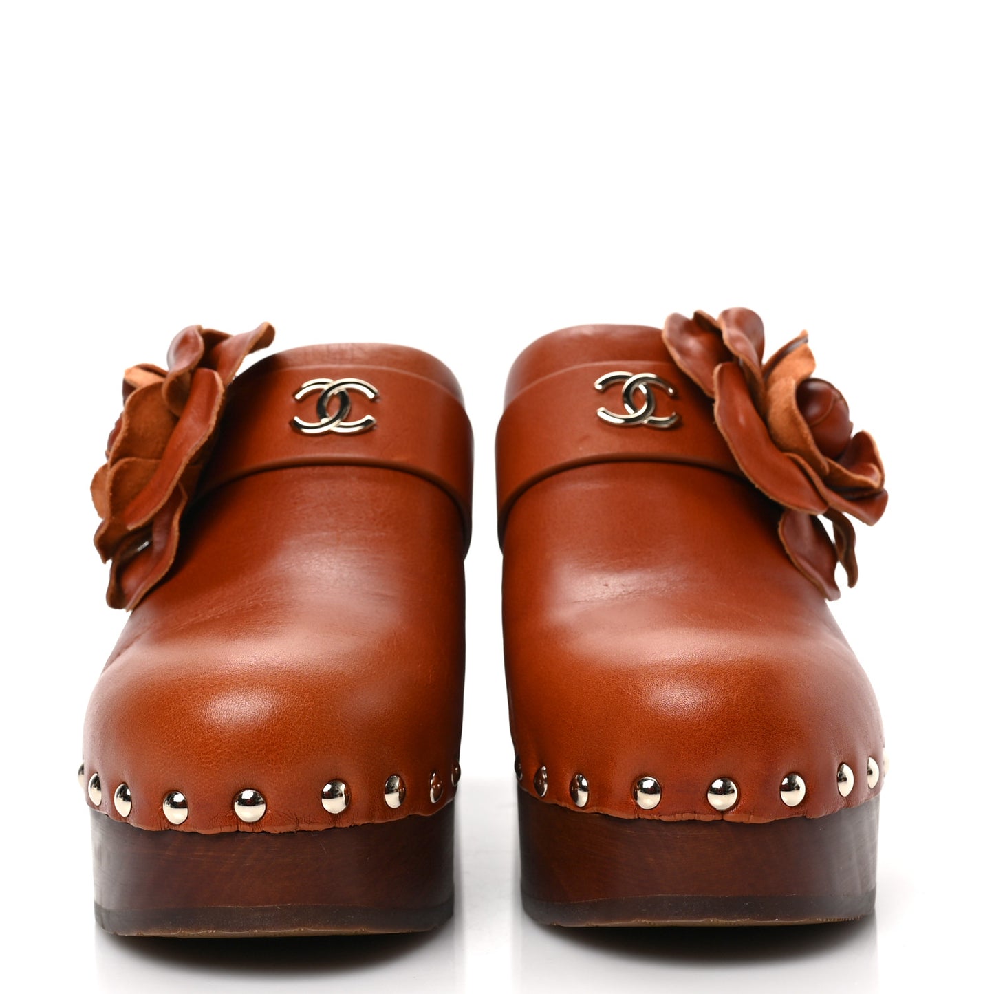 Calfskin Camellia Clogs 37 Brown