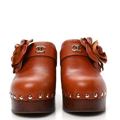 Chanel Calfskin Camellia Clogs 37 Brown 2 of 8
